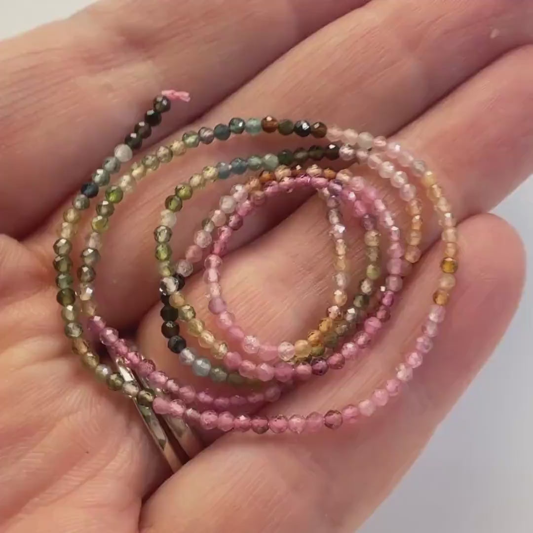 1.8mm 2mm AAA Watermelon Tourmaline Faceted Beads 15" Transparent Rainbow Gemstone Beads Jewelry Making Gift Crafter October Birthstone