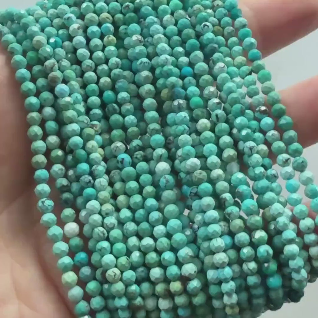 3.5mm Arizona Turquoise Faceted Beads 15" Blue Turquoise Genuine Gemstone Beads Jewelry Making Beading Craft Gift Beads December Birthstone