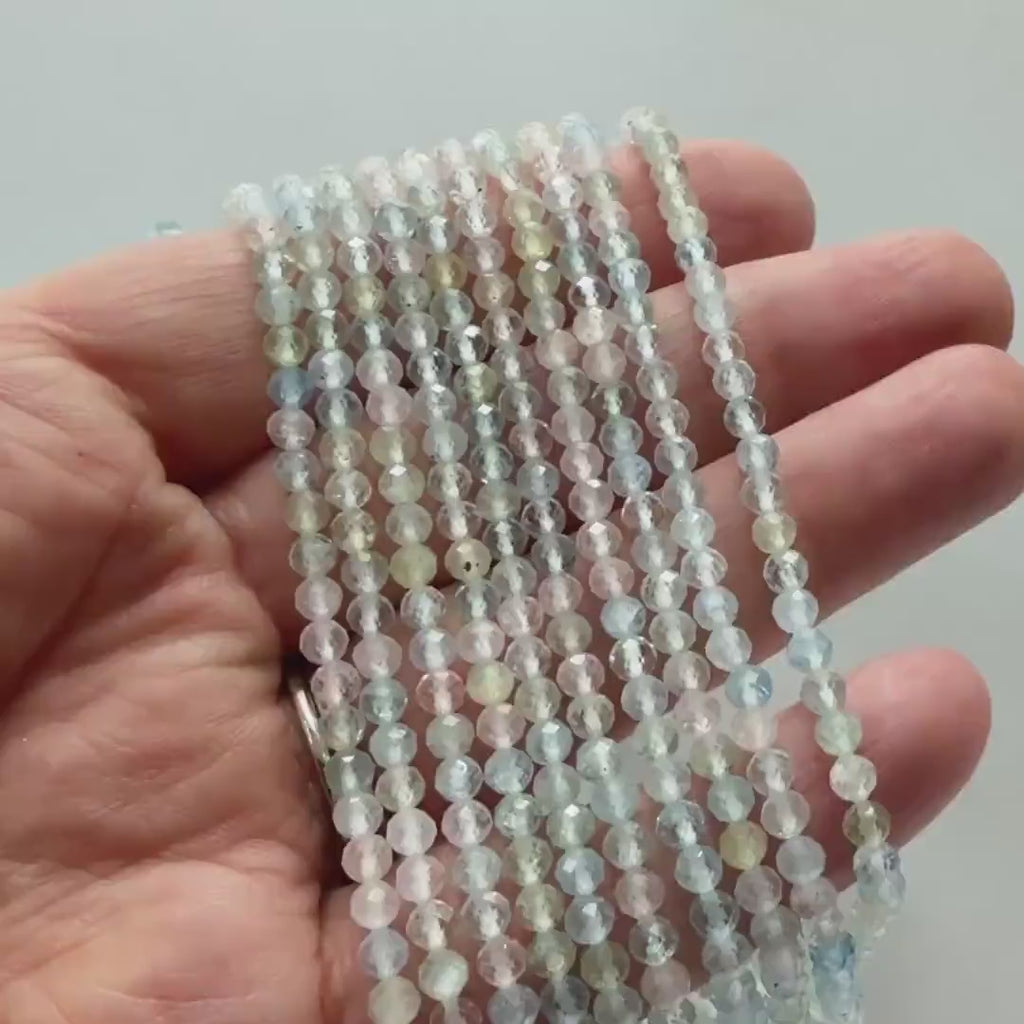 3mm AAA Multi Aquamarine Beads Faceted 15" Natural Genuine Pastel Gemstone Beads Jewelry Making Beading Craft Gift Beads March Birthstone