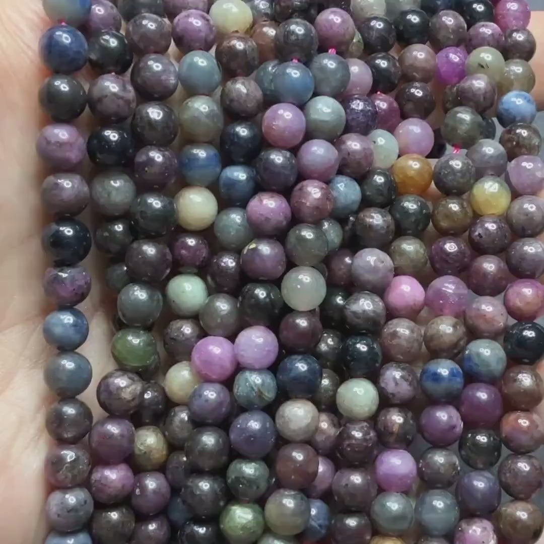 6mm Ruby and Sapphire Smooth Beads 15" Genuine Natural Gemstone Beads for Jewelry Making September Birthstone July Beading Gift Crafter