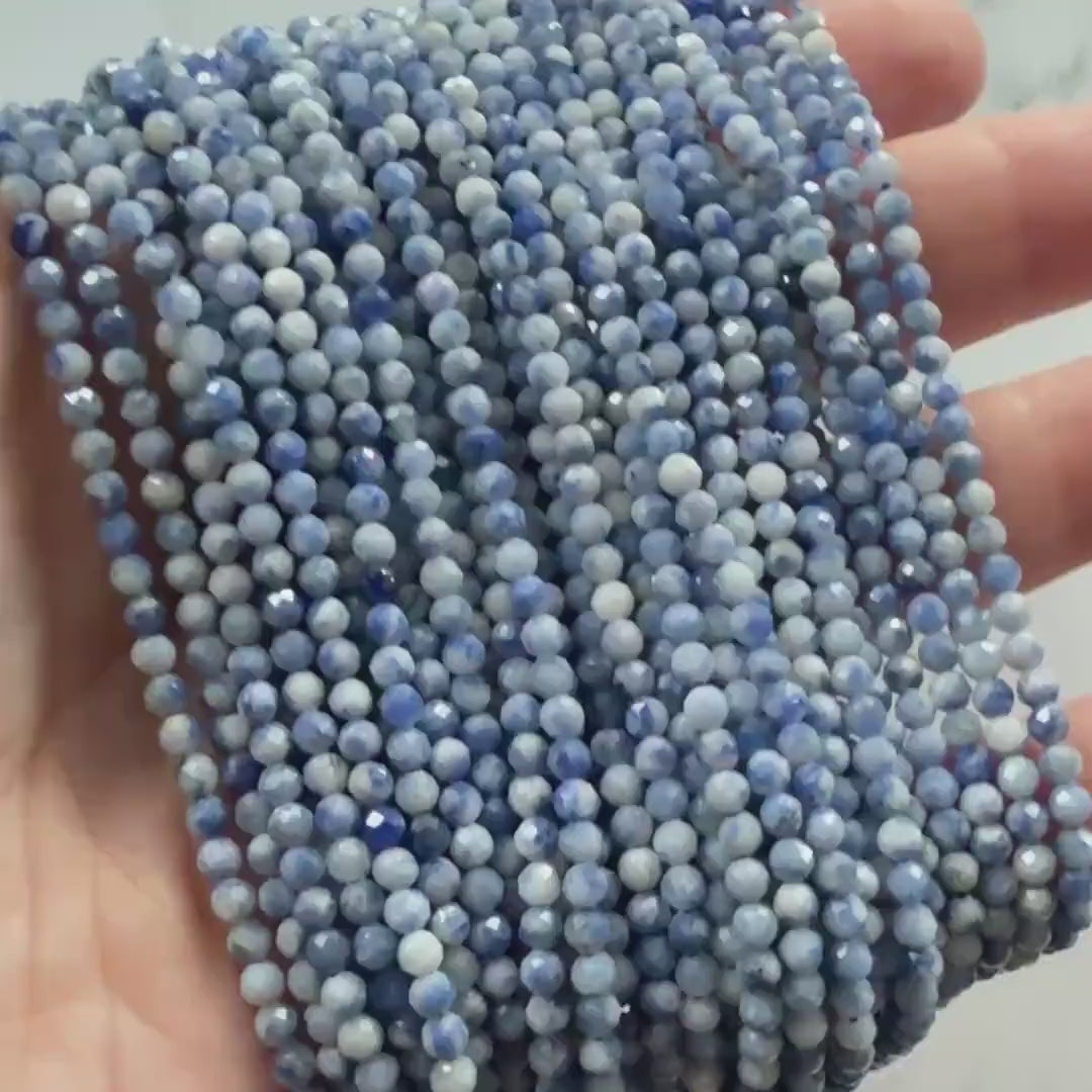 3mm Bolivian Sodalite Faceted Beads 15" Blue Whte Sodalite Genuine Gemstone Beads for Jewelry Making Beading Craft Gift Beads