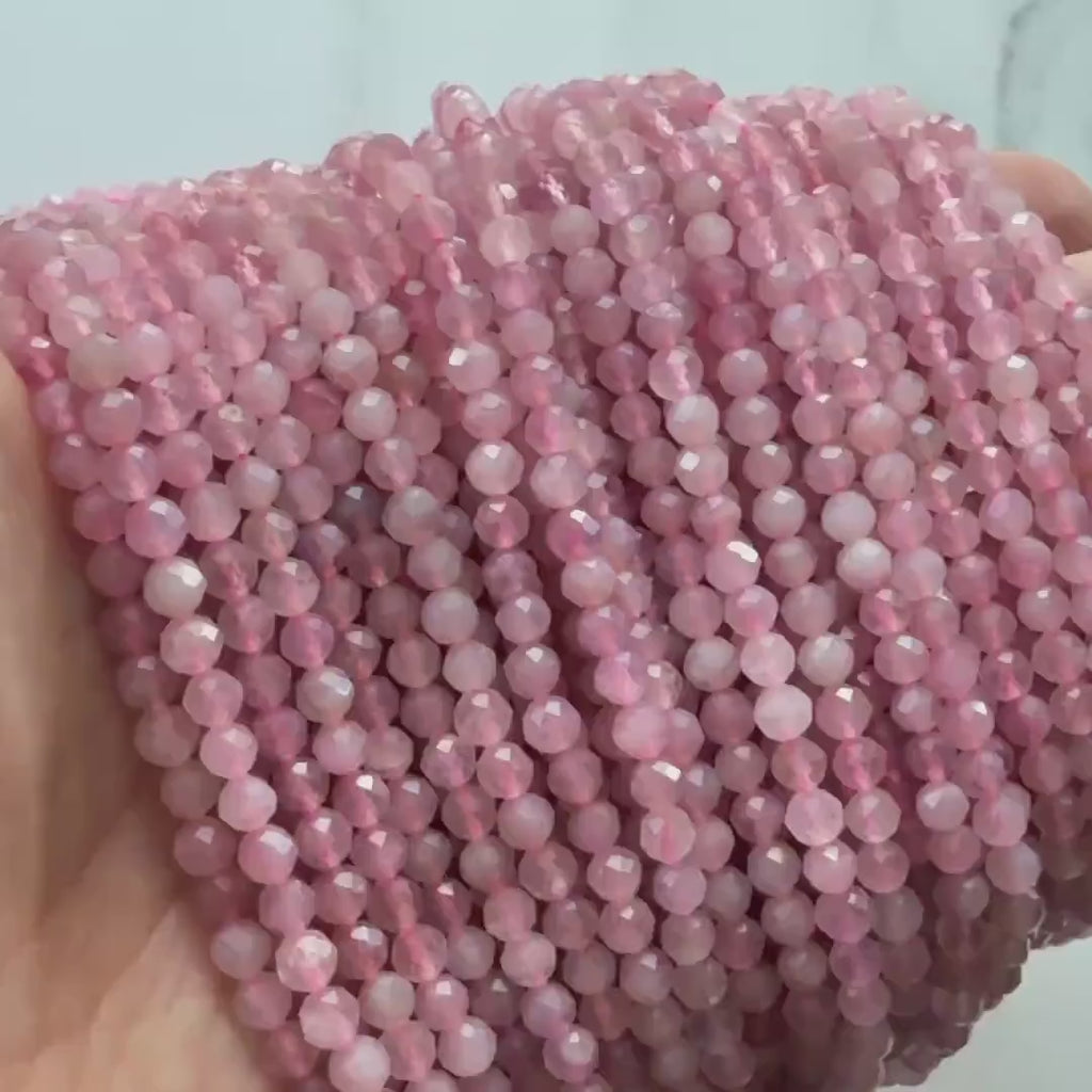 4mm Madagascar Rose Quartz Faceted Beads 15" Pale Pink Genuine Gemstone Beads for Jewelry Making Beading Craft Gift Beads