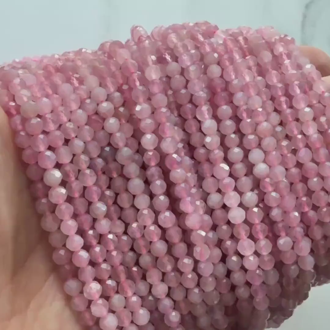 4mm Madagascar Rose Quartz Faceted Beads 15" Pale Pink Genuine Gemstone Beads for Jewelry Making Beading Craft Gift Beads