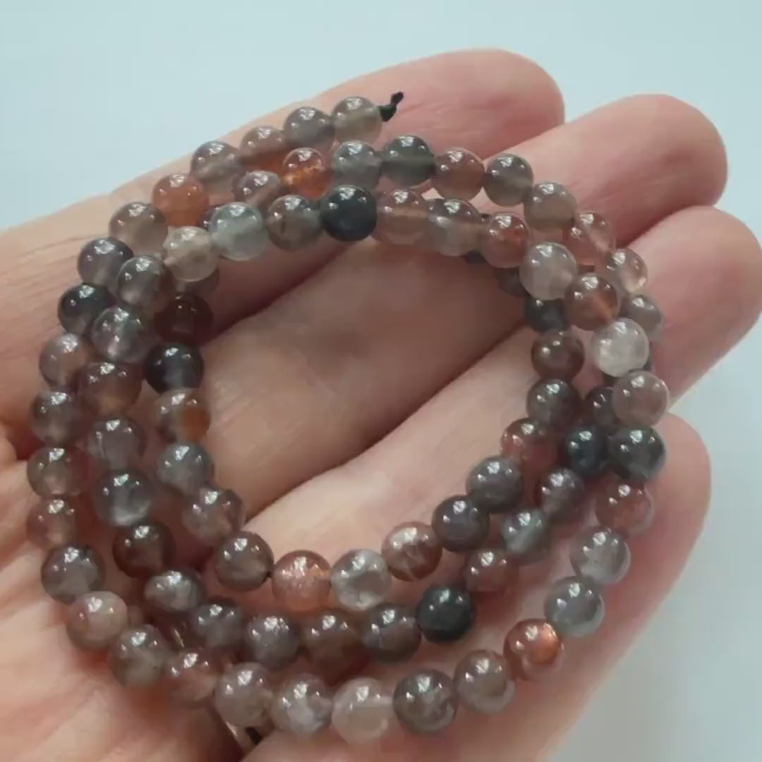 4mm Brown Sunstone Beads Smooth Black Sunstone Rare Beads 15" Genuine Gemstone Sparkly Beads for Jewelry Making Beading Craft Gift Beads