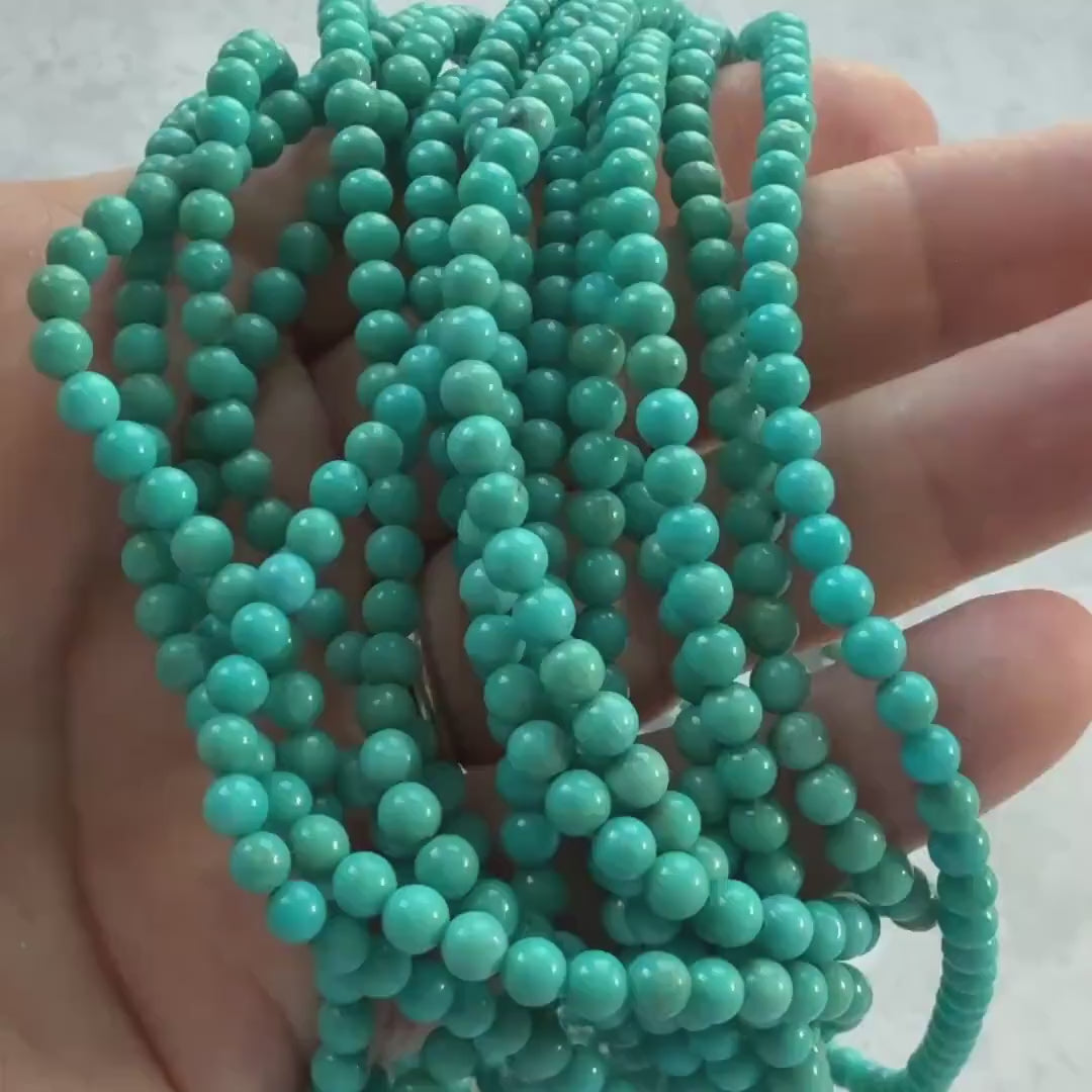 4mm Arizona Turquoise Smooth Beads 15.5" Blue Turquoise Genuine Gemstone Beads for Jewelry Making Beading Craft Gift Beads