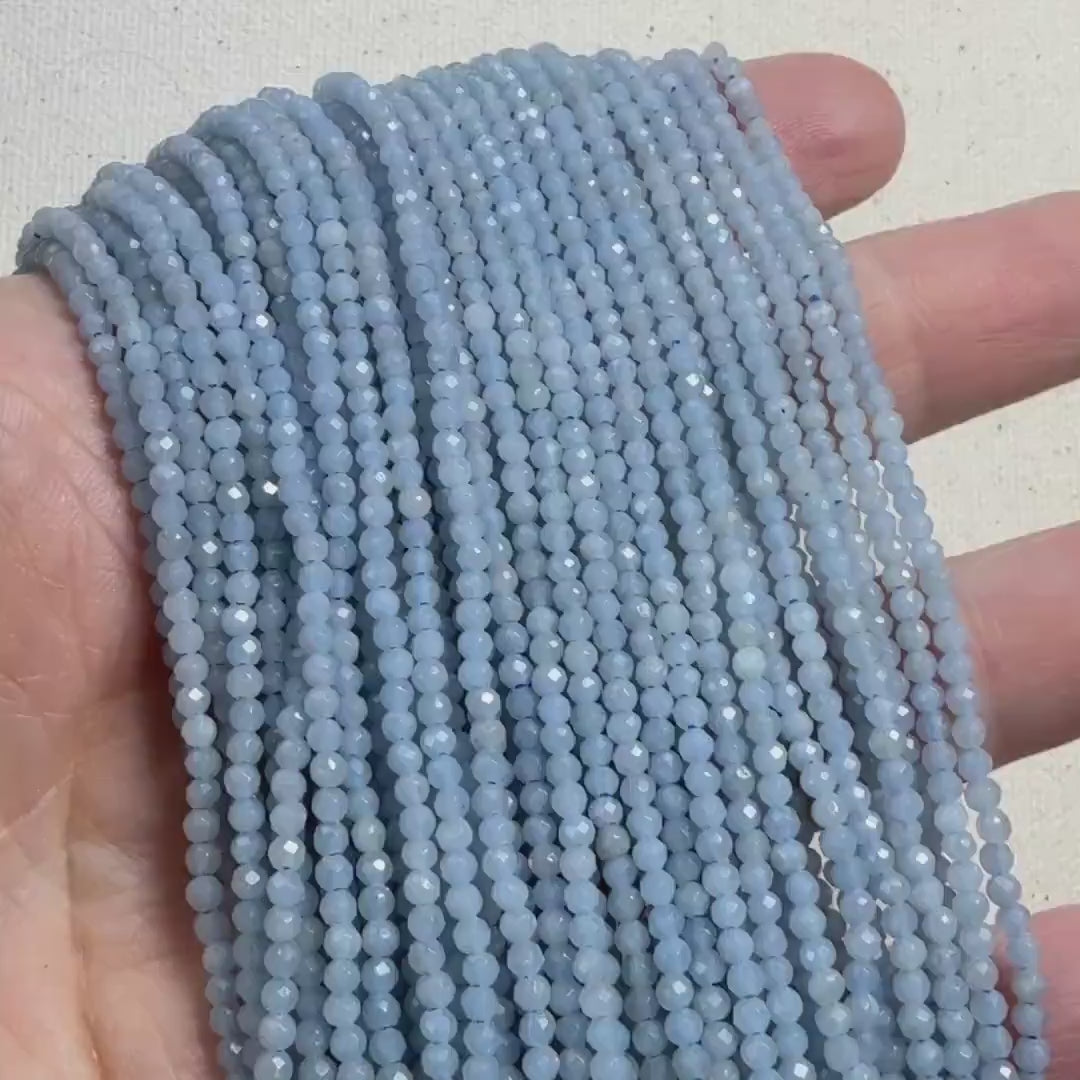 2mm Angelite Micro Faceted Beads Genuine Anhydrite Beads 15" Pale Blue Gemstone Beads Beading Crafter Gift DIY Jewelry Making