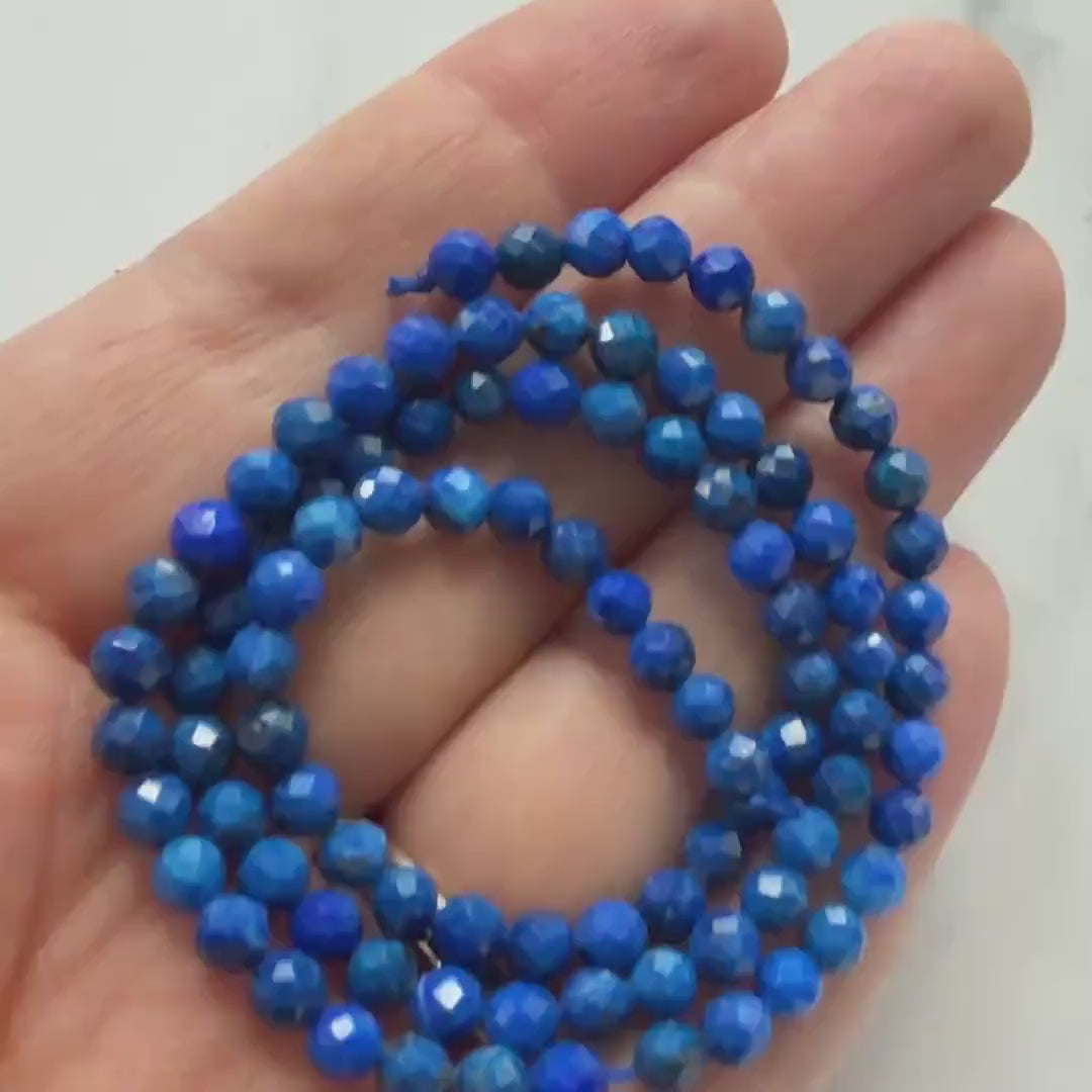 4mm AAA Lapis Lazuli Faceted Beads 15" Selected Light Blue Lapis Gemstone Beads Jewelry Making Beading Craft Gift Beads September Birthstone