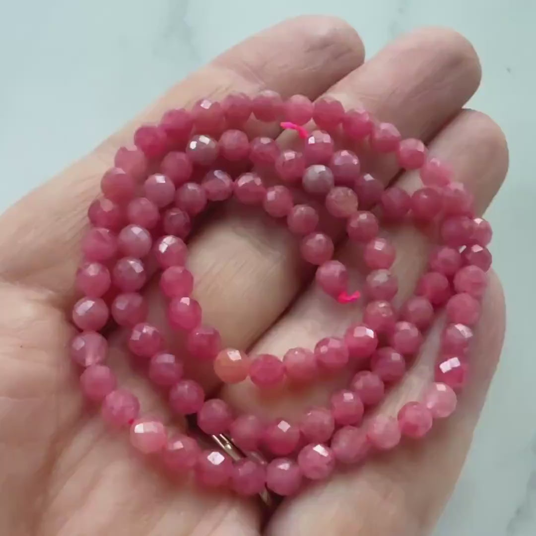 4mm AAA Rhodonite Beads Faceted 15" Pink Genuine Gemstone Beads for Jewelry Making Beading Craft Gift Beads Self-Love Abundance