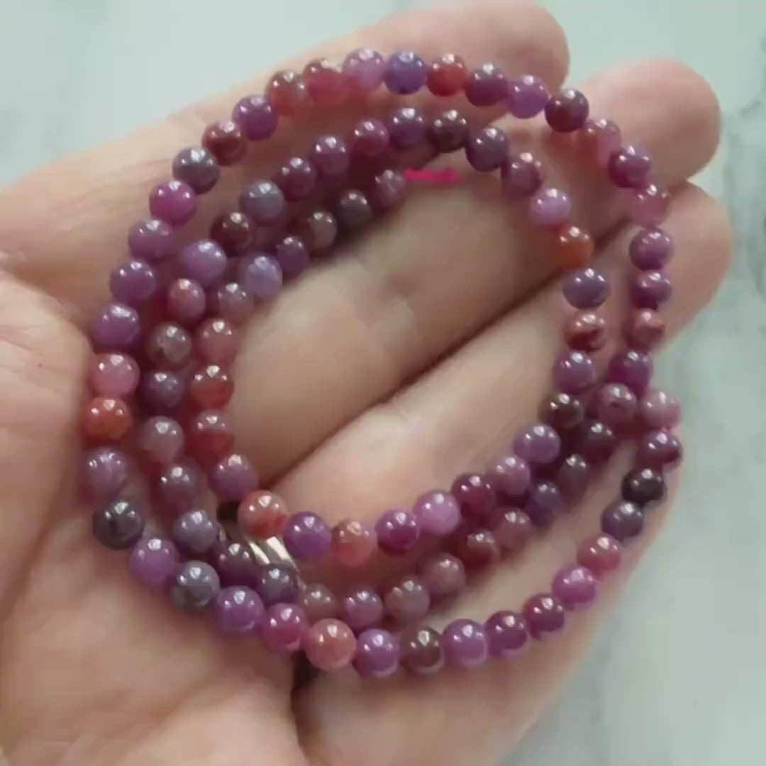 4mm AAA Ruby Beads Smooth 15" Natural Pink Ruby Purple Smooth Beads Gemstone Beads Crystal Beading Crafter Gift July Birthstone DIY Jewelry