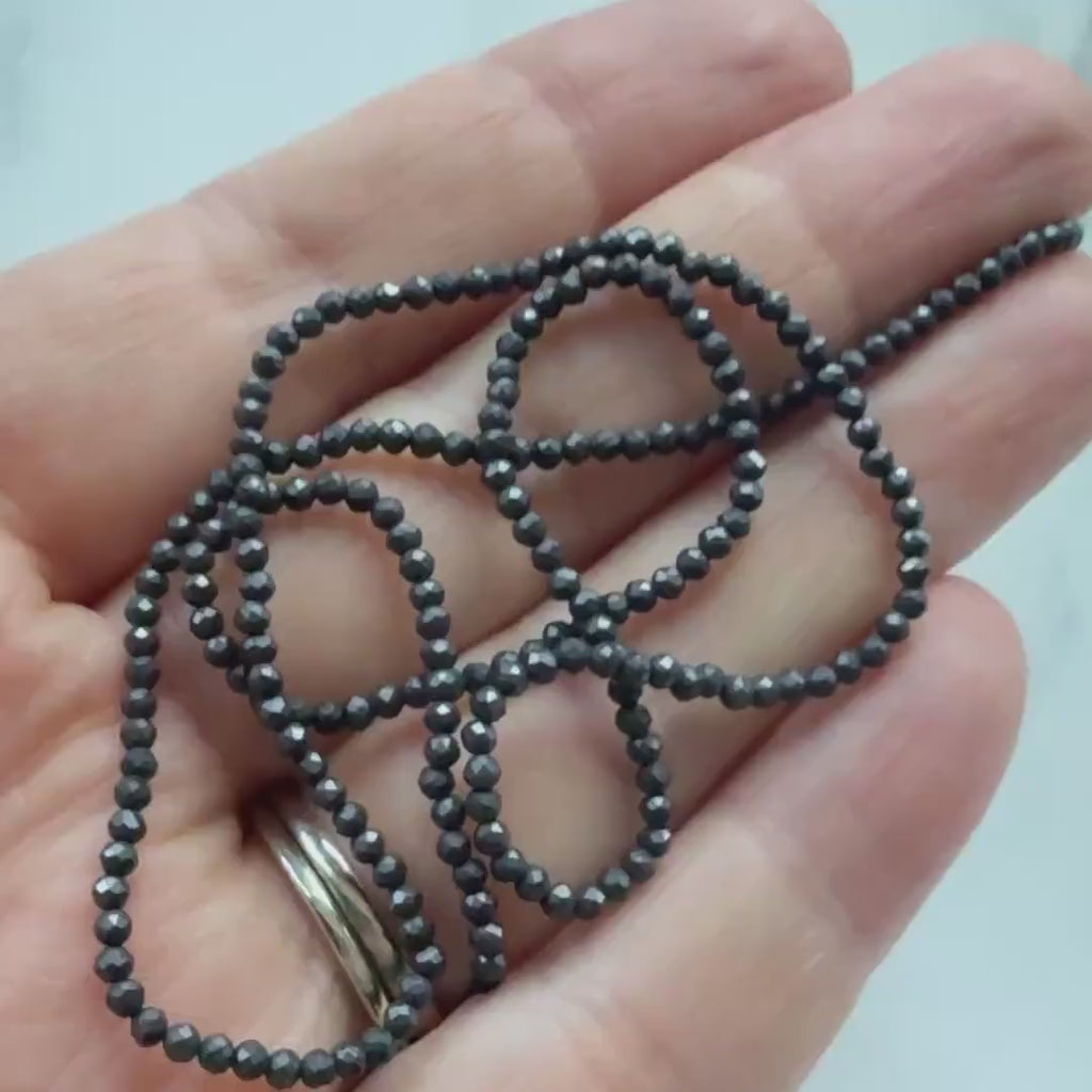 2mm Shungite Micro Faceted Beads 15" Genuine Russian Shungite Beads Black Gemstone Beads Beading Crafter Gift