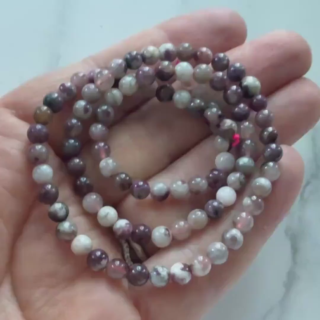 4mm Plum Blossom Tourmaline Beads Smooth Tourmaline 15" Purple Gemstone Beads for Jewelry Making Beading Gift October Birthstone