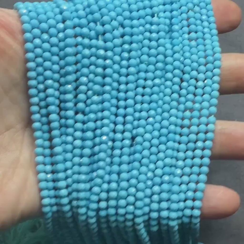 3mm Sleeping Beauty Turquoise Faceted Beads 12" Stabilized Turquoise Genuine Gemstone Beads for Jewelry Making Beading Craft Gift