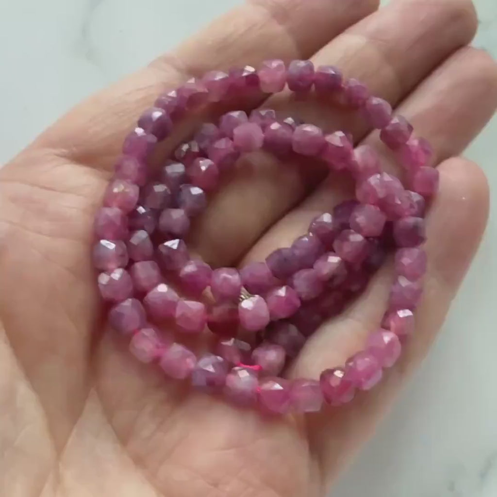 4mm Pink Tourmaline Cube Beads 15" Sparkly Gemstone Beads Pink Crystal for Jewelry Making Beading Gift October Birthstone