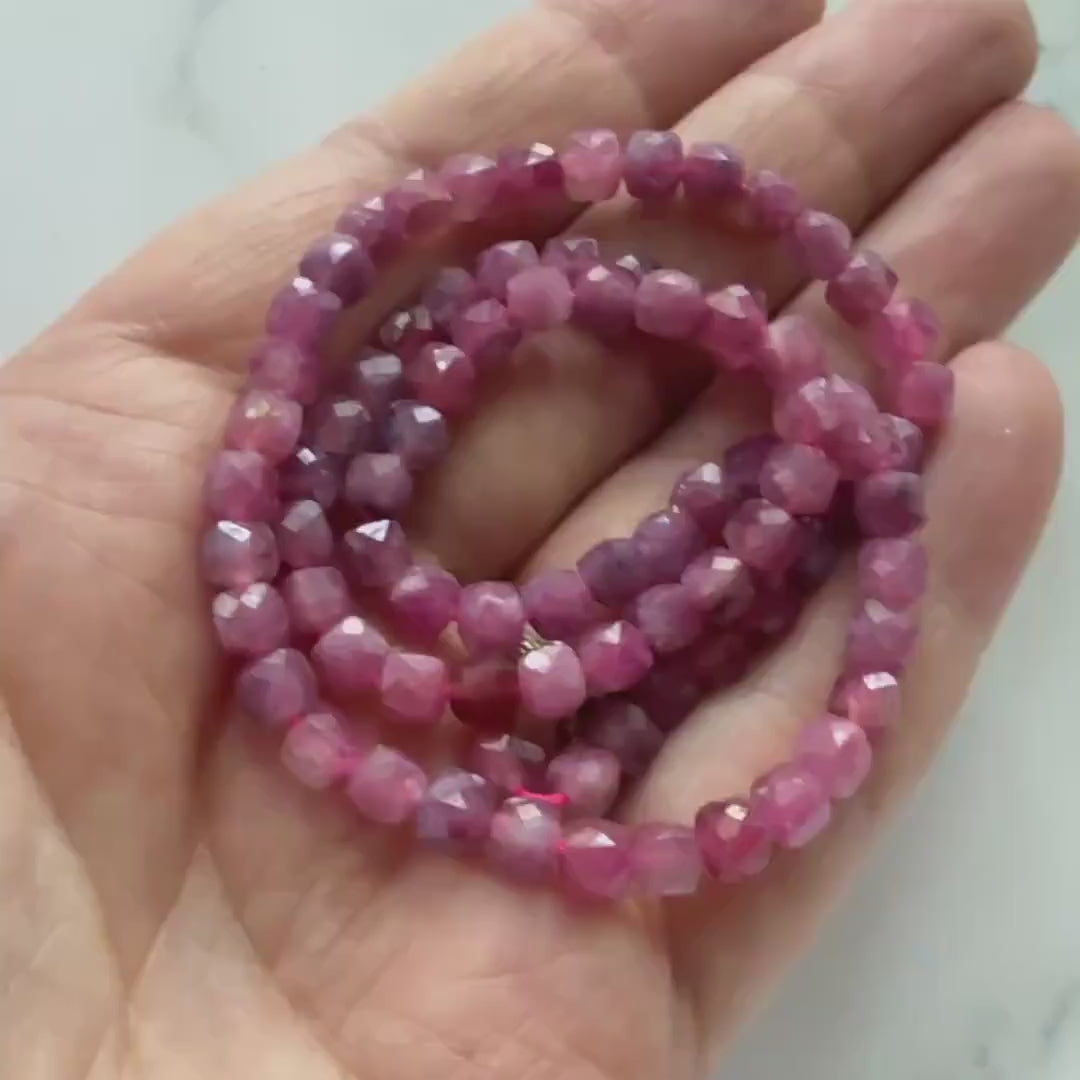4mm Pink Tourmaline Cube Beads 15" Sparkly Gemstone Beads Pink Crystal for Jewelry Making Beading Gift October Birthstone