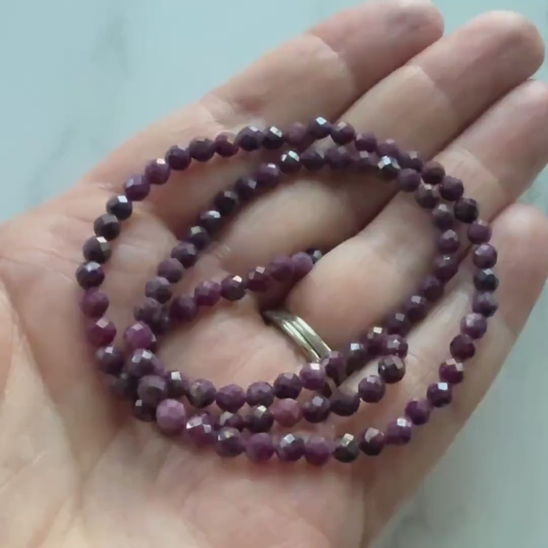 4mm Ruby Beads Micro Faceted Beads 15" Natural Crystal Beads Dark Pink Ruby Gemstone Beads Beading Crafter Gift July Birthstone DIY Jewelry