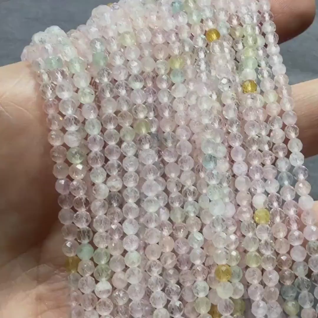 3mm AAA Morganite Beads Beryl Micro Faceted Beads 15" Natural Pastel Gemstone Beads Beading Crafter Gift July Birthstone DIY Jewelry