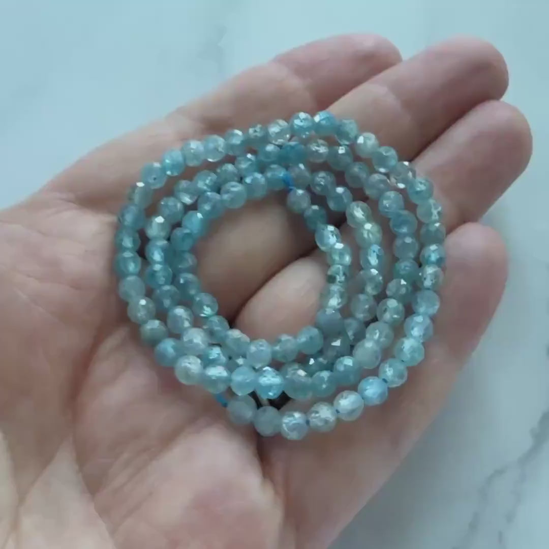4mm Natural Blue Zircon Faceted Beads Genuine Zircon 15" Transparent Sparkly Gemstone Beads for Jewelry Making