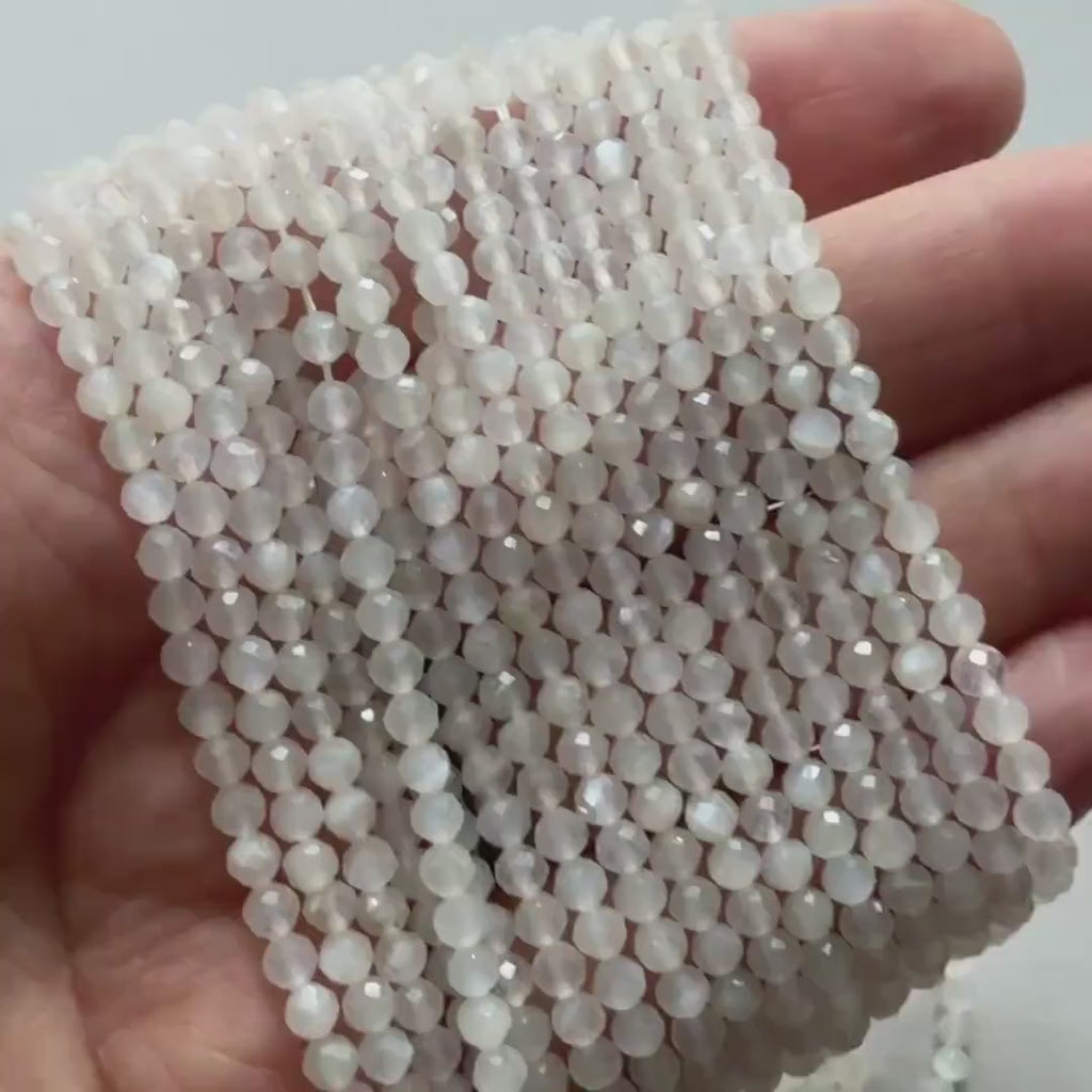 3mm AAA White Moonstone Faceted Beads 15" Gemstone Beads Beading Crafter Gift June Birthstone DIY Jewelry Seed Beads