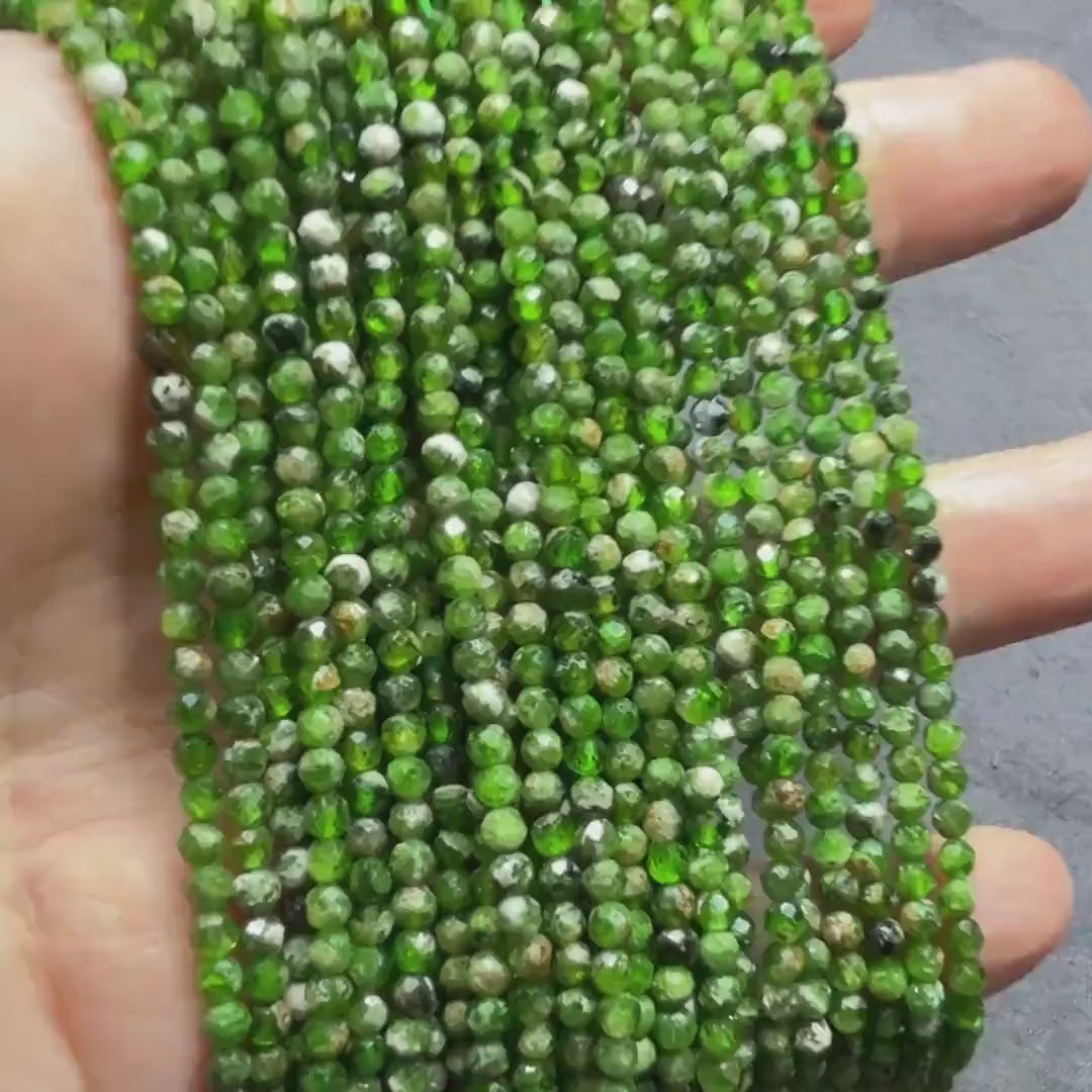 3mm Quartz With Chrome Diopside Beads Genuine Small Emerald Green Beads 15" Gemstone Beads for Jewelry Making