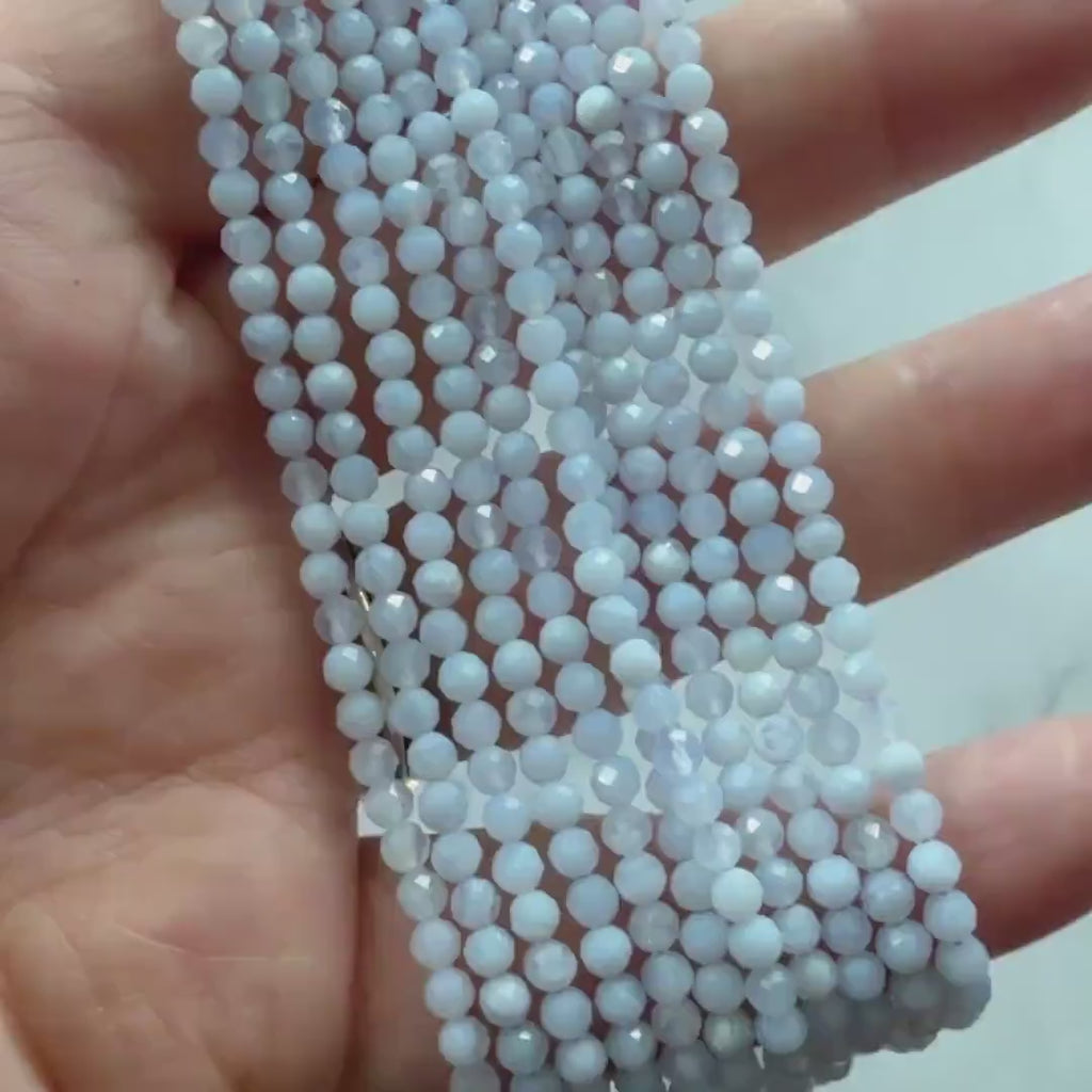 3mm Natural Blue Lace Agate Micro Faceted Beads 15" Pale Blue Genuine Gemstone Beads for Jewelry Making Beading Craft Gift