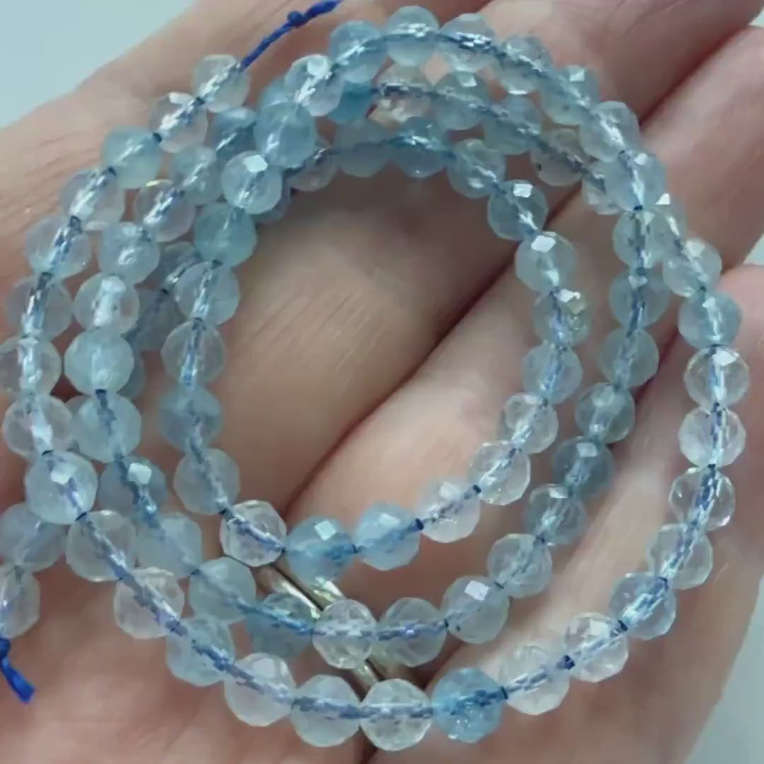 4mm AAA Aquamarine Beads Faceted 15" Raw Genuine Aquamarine Gemstone Beads for Jewelry Making Beading Craft Gift Beads March Birthstone