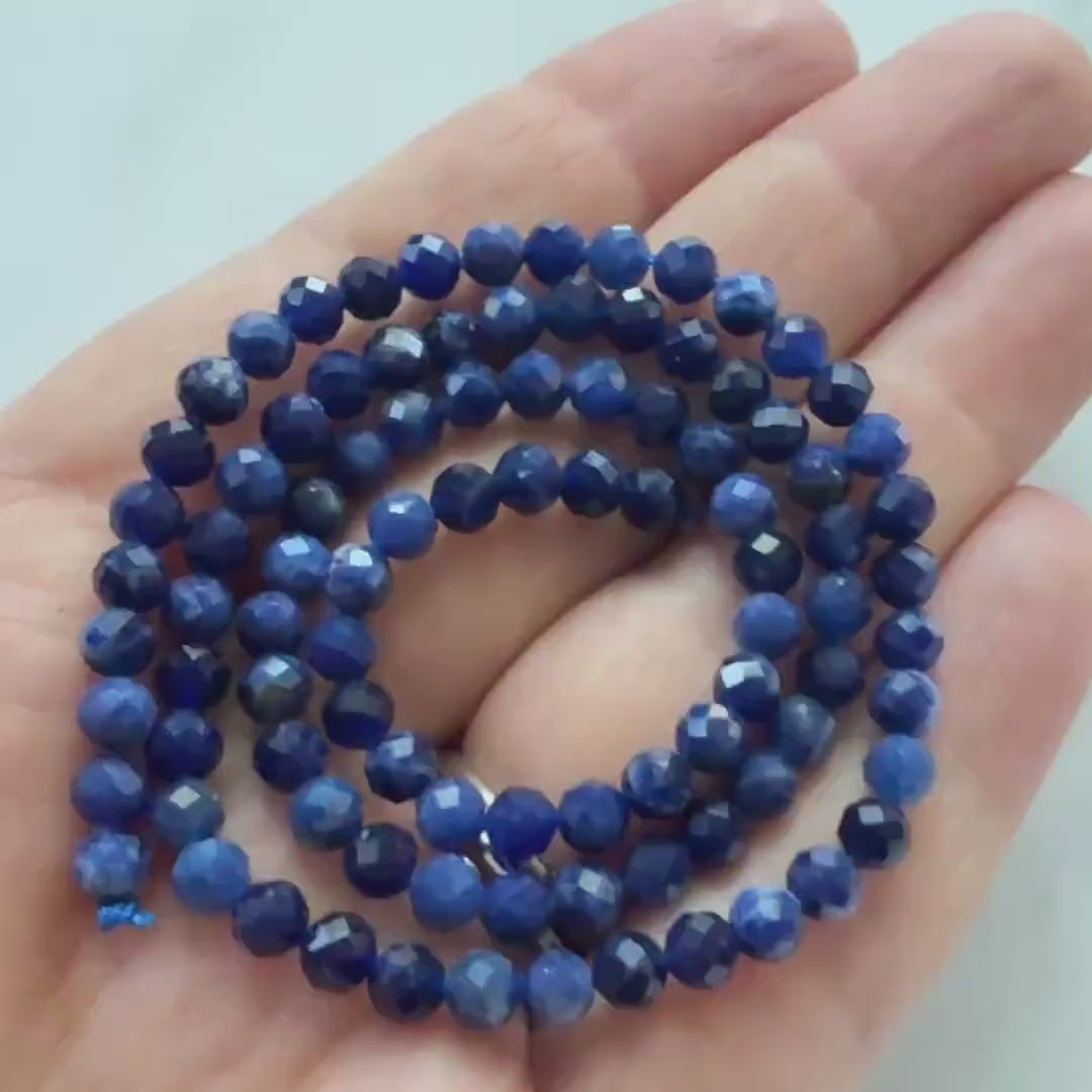 4mm Sodalite Faceted Beads 15" Marine Blue Sodalite Genuine Gemstone Beads for Jewelry Making Beading Craft Gift Beads Blue Crystal