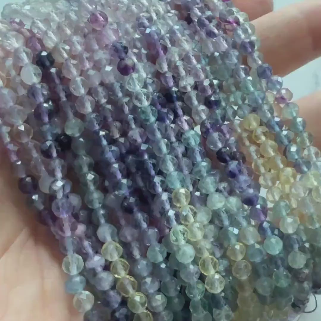4mm AAA Multi Fluorite Beads Faceted Beads 15" Multi Color Genuine Gemstone Tiny Small Beads for Jewelry Making Beading Craft Gift
