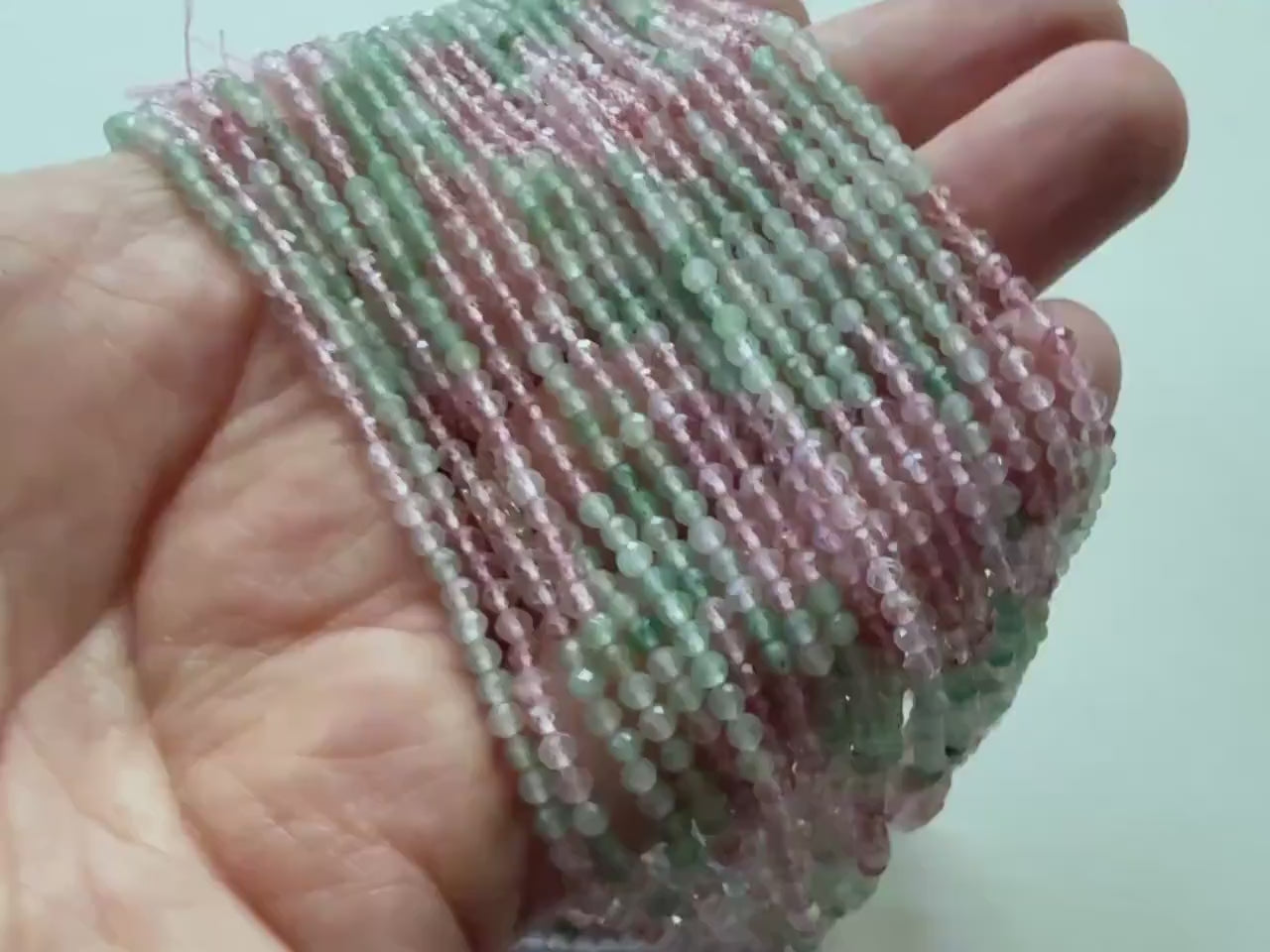 2.5mm Green Pink Strawberry Quartz Micro Faceted Rondel Beads Genuine Quartz Beads 15" Sparkly Gemstone Beads for Jewelry Making Seed Beads