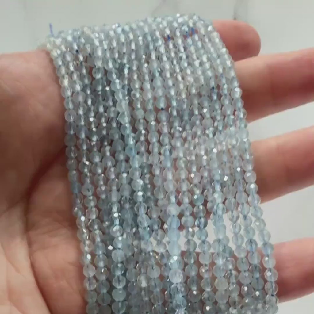 3mm Natural AAA Aquamarine Beads Micro Faceted 15" Raw Genuine Gemstone Beads for Jewelry Making Beading Craft Gift Beads March Birthstone