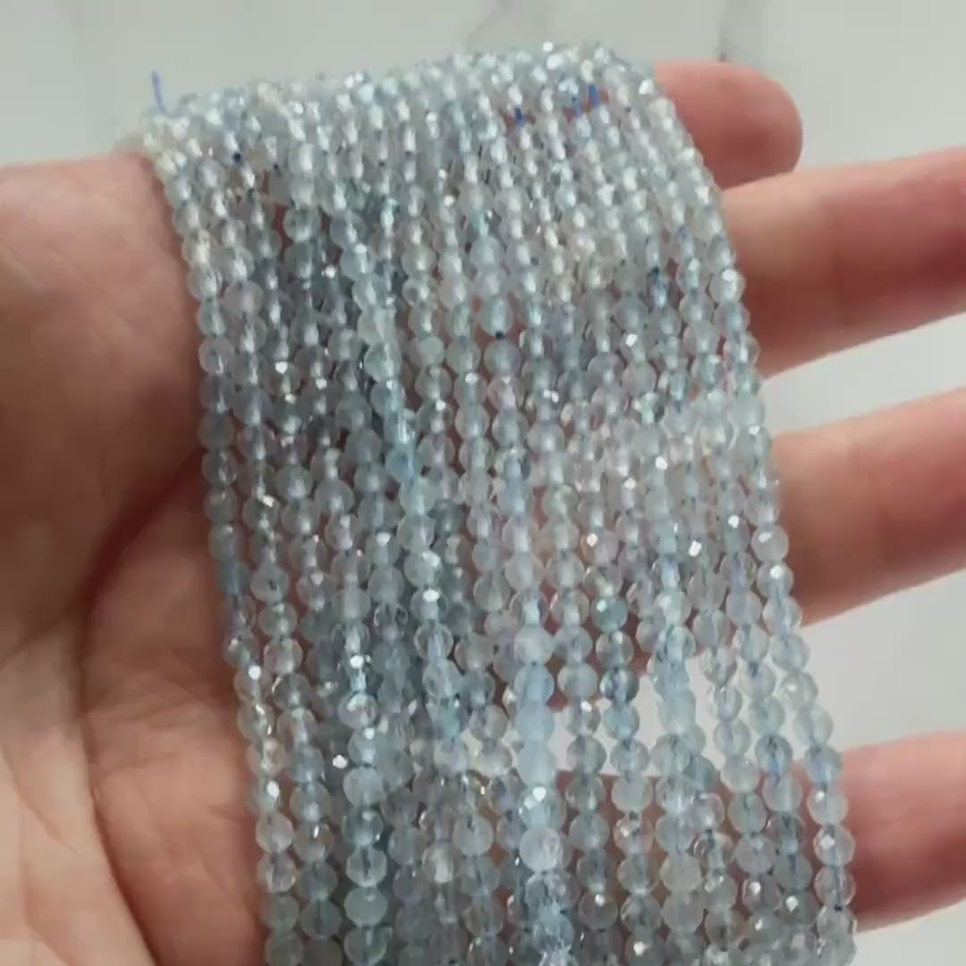 3mm Natural AAA Aquamarine Beads Micro Faceted 15" Raw Genuine Gemstone Beads for Jewelry Making Beading Craft Gift Beads March Birthstone