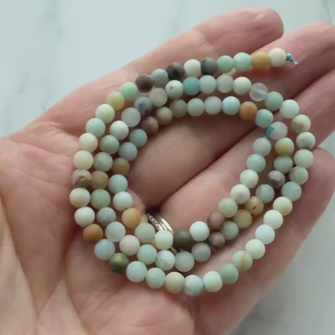4mm Amazonite Beads Matte Smooth Beads 15" Multi Color amazonite Genuine Gemstone Beads for Jewelry Making Beading Craft Gift Beads