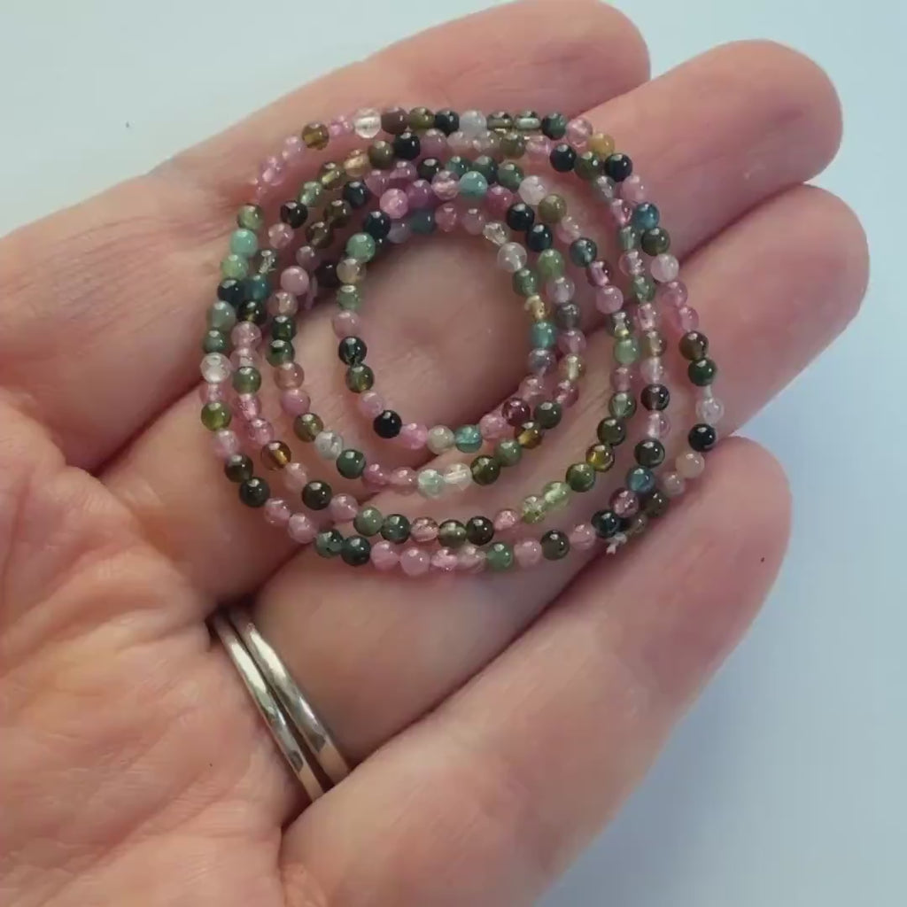 2mm Watermelon Tourmaline Smooth Beads 15" Transparent Rainbow Gemstone Beads for Jewelry Making DIY October Birthstone
