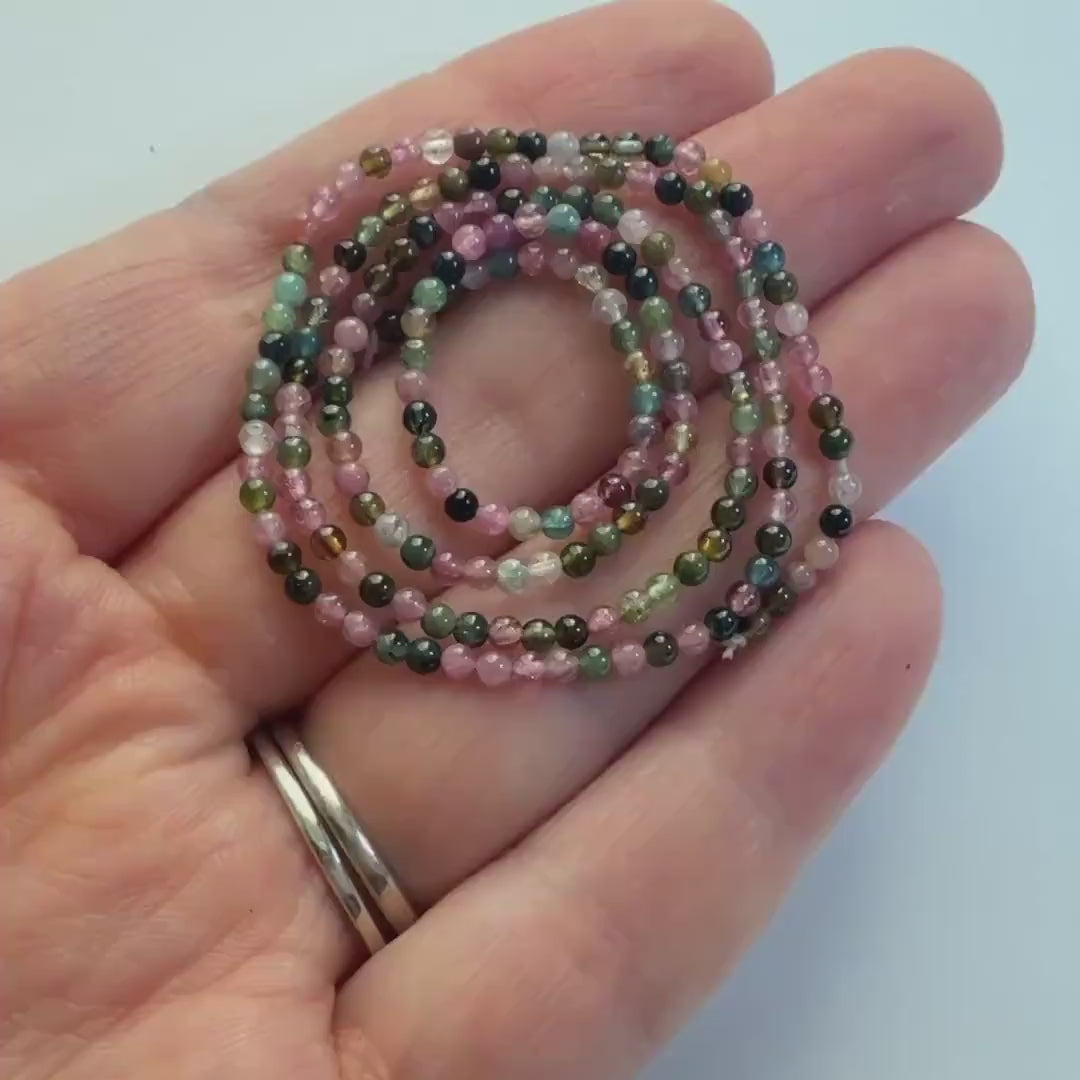 2mm Watermelon Tourmaline Smooth Beads 15" Transparent Rainbow Gemstone Beads for Jewelry Making DIY October Birthstone