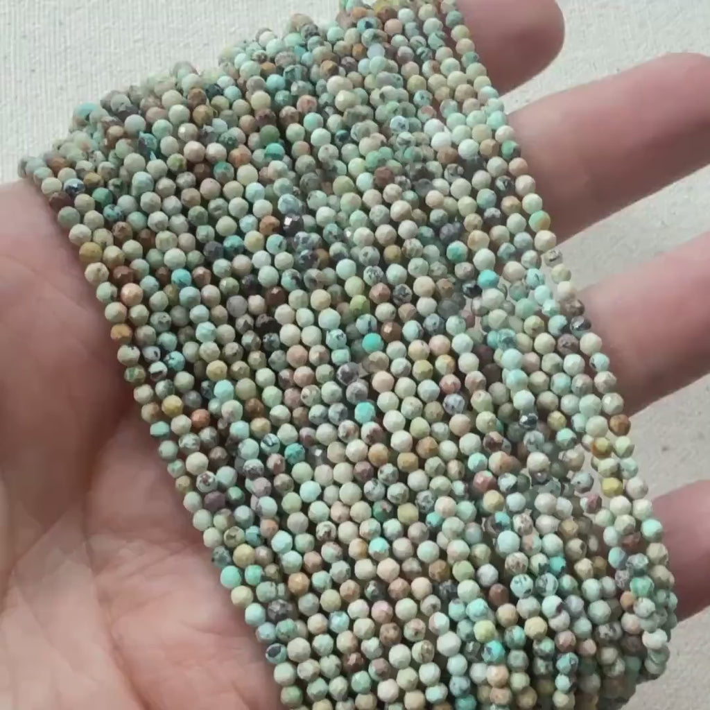 2mm Peruvian Turquoise Faceted Beads 15" Peru Turquoise Genuine Gemstone Beads Jewelry Making Beading Craft Gift December Birthstone