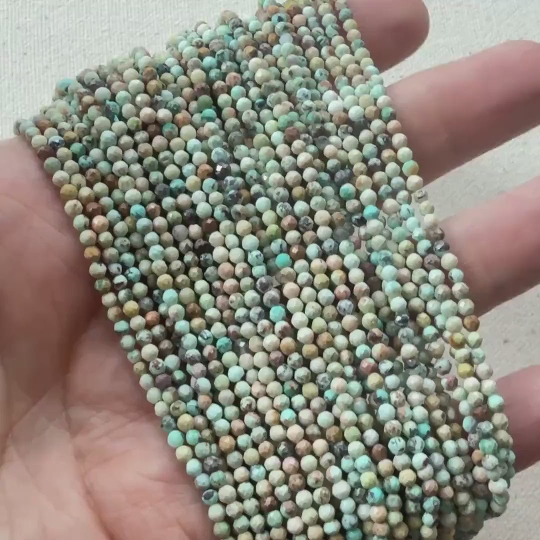 2mm Peruvian Turquoise Faceted Beads 15" Peru Turquoise Genuine Gemstone Beads Jewelry Making Beading Craft Gift December Birthstone