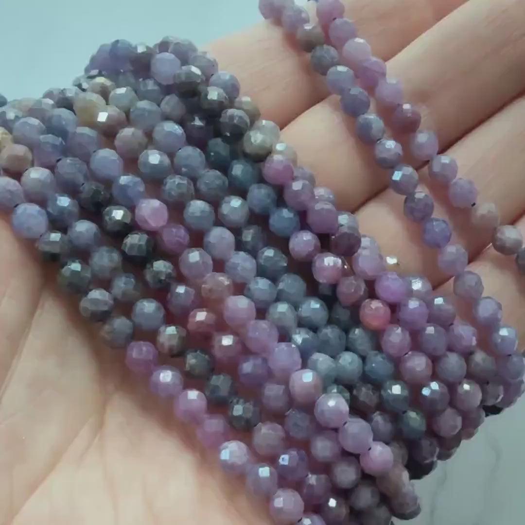 4mm AAA Ruby Sapphire Faceted Beads Sri Lanka Sapphire Genuine Small Beads 15" Gemstone Beads for Jewelry Making September Birthstone