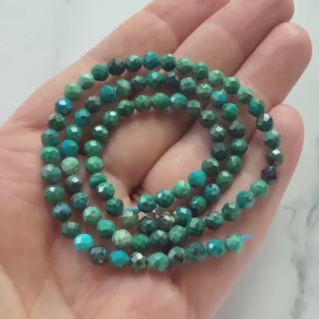 4mm Rare Malacholla Beads Faceted 15" Malachite Bead Chrysocolla Gemstone Beads for Jewelry Making Beading Gift Crafter