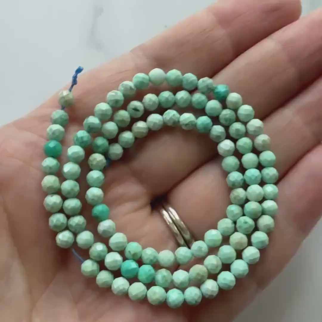 4mm AAA Peruvian Turquoise Faceted Beads 15" Peru Turquoise Genuine Gemstone Beads Jewelry Making Beading Craft Gift December Birthstone