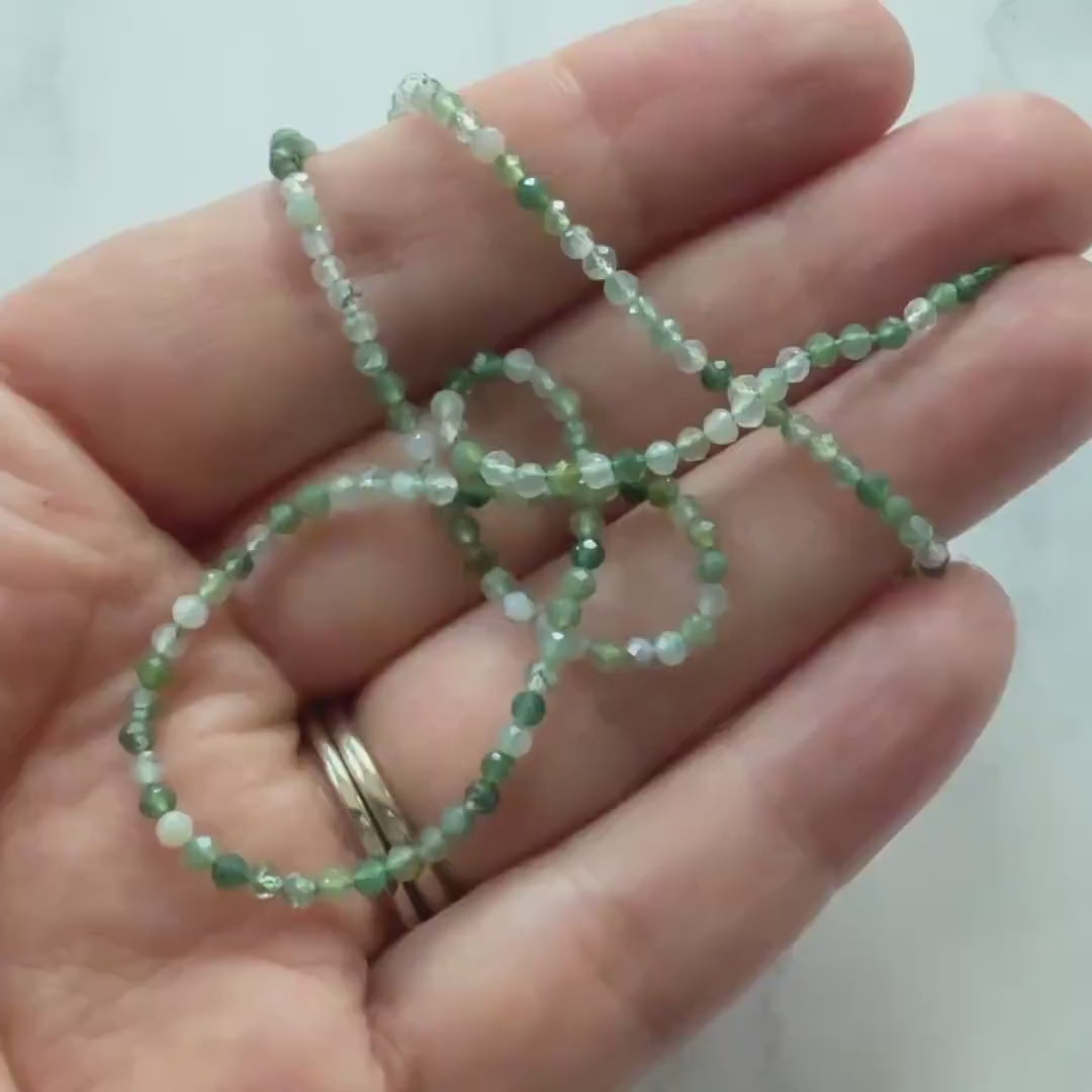 2mm Moss Agate Micro Faceted Beads Genuine Agate Green Beads 15.5" Sparkly Gemstone Beads for Jewelry Making