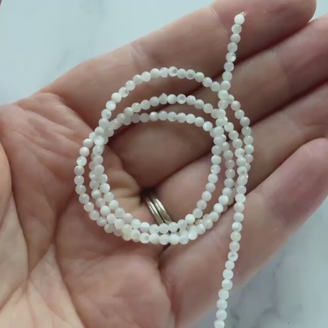 2mm Natural Mother of Pearl Beads Smooth MOP Genuine Shell Beads 15" Gemstone Jewelry Making Gift for crafter