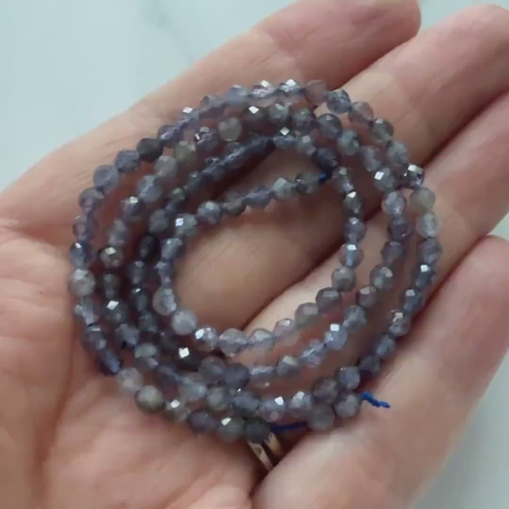 3.5mm Rare Sunstone in Iolite Micro Faceted Beads Genuine Beads 15" Sparkly Gemstone Beads Beading Crafter Gift