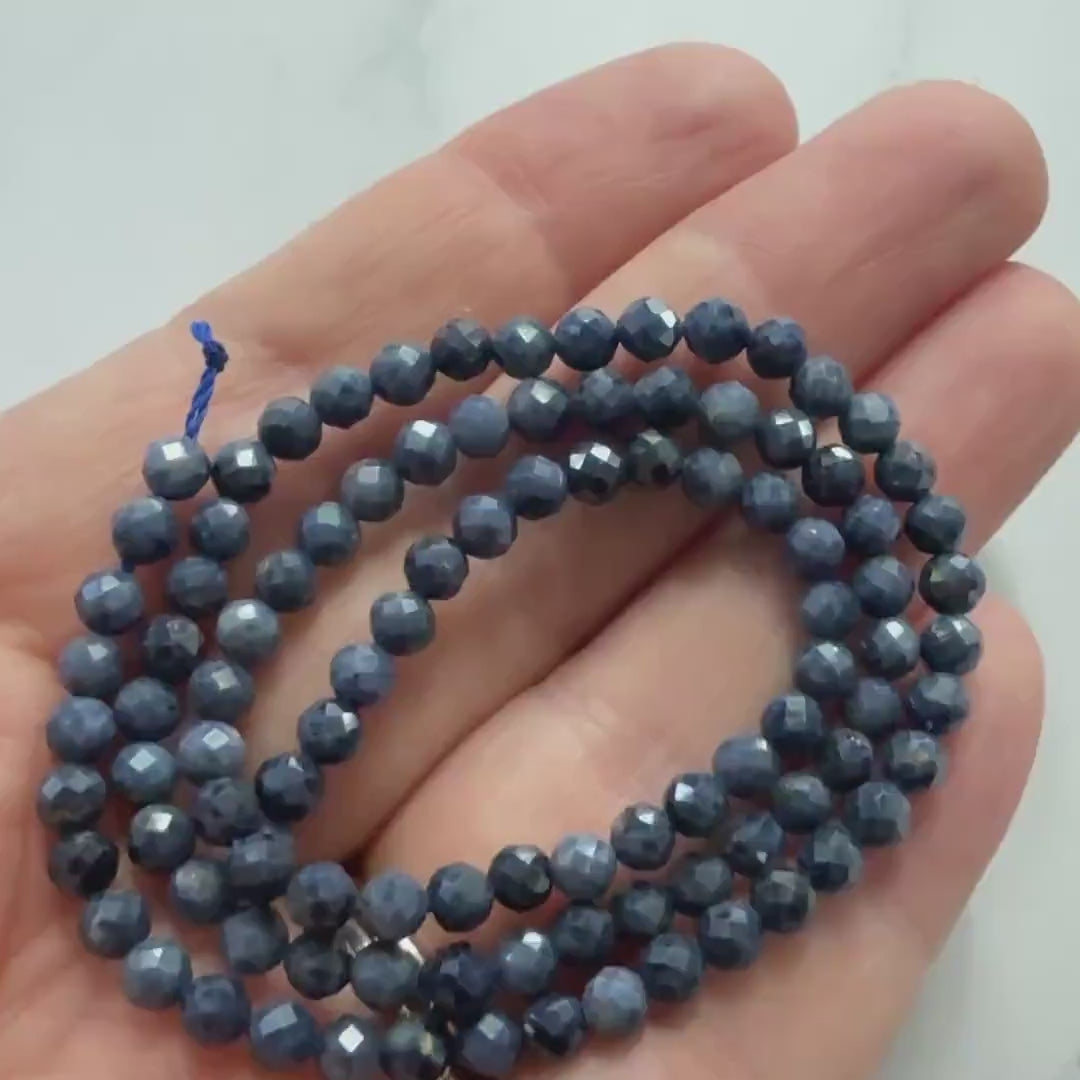 4mm Natural Sapphire Beads Dark Blue Sapphire Faceted 15" Genuine Gemstone Beads Jewelry Making Beading Craft Gift September Birthstone