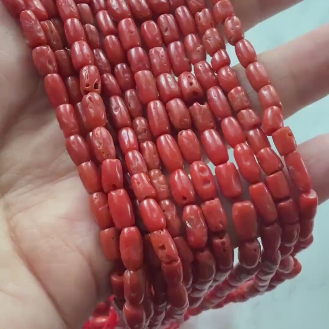 4mm Natural Rough Italian Coral Tube Beads Genuine Raw Red Coral Beads Red Gemstone Beads for Jewelry Making Gift for crafter