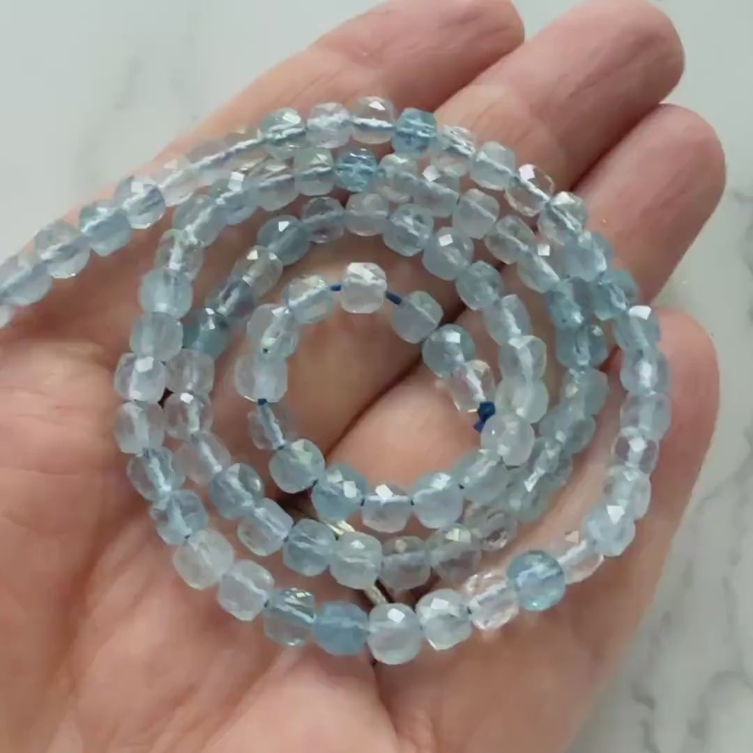 4mm AAA Aquamarine Cube Beads Faceted 15" Raw Genuine Aquamarine Gemstone Beads for Jewelry Making Beading Craft Gift Beads March Birthstone