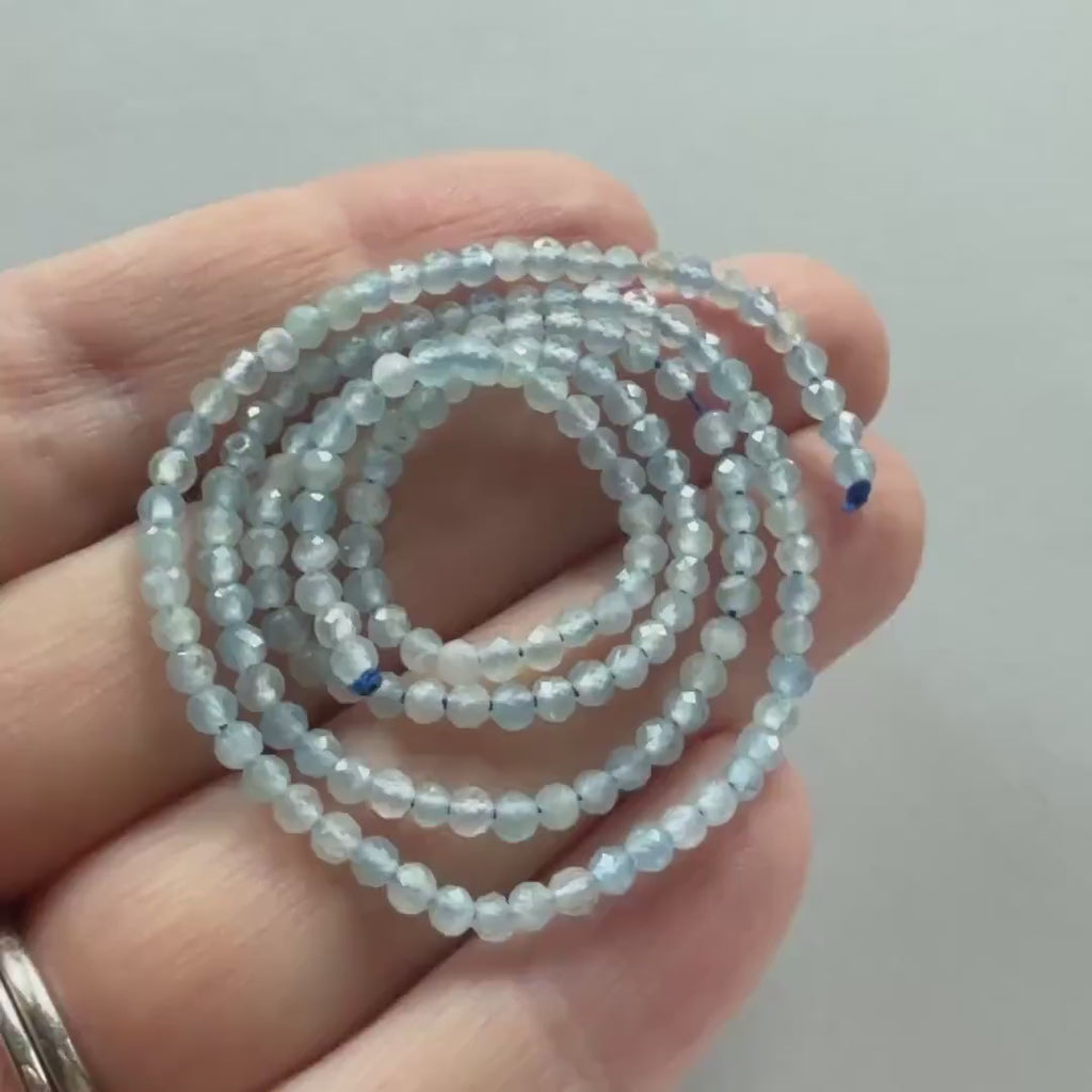 2.6mm Lemurian Micro Faceted Beads Genuine Baby Blue Beads 15.5" Sparkly Gemstone Beads for Jewelry Making