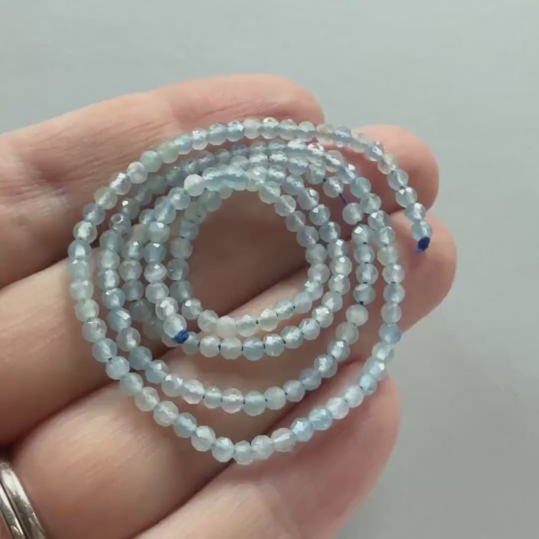 2.6mm Lemurian Micro Faceted Beads Genuine Baby Blue Beads 15.5" Sparkly Gemstone Beads for Jewelry Making