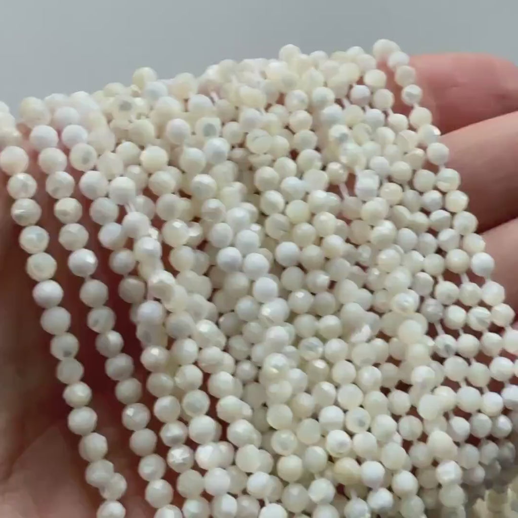 3.5mm Natural Mother of Pearl Beads Faceted MOP Genuine Shell Beads 15" Gemstone Jewelry Making Gift for crafter