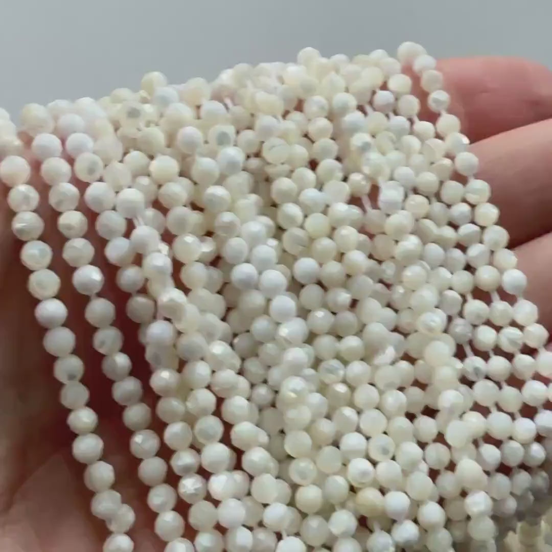 3.5mm Natural Mother of Pearl Beads Faceted MOP Genuine Shell Beads 15" Gemstone Jewelry Making Gift for crafter