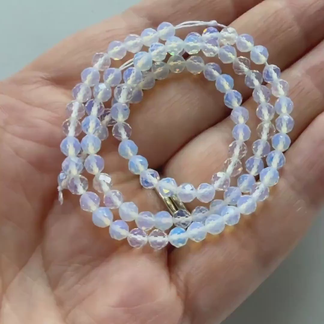 4mm Opalite Faceted Beads White Crystal Beads October birthstone Beads 15" Gemstone Jewelry DIY Making Gift for crafter