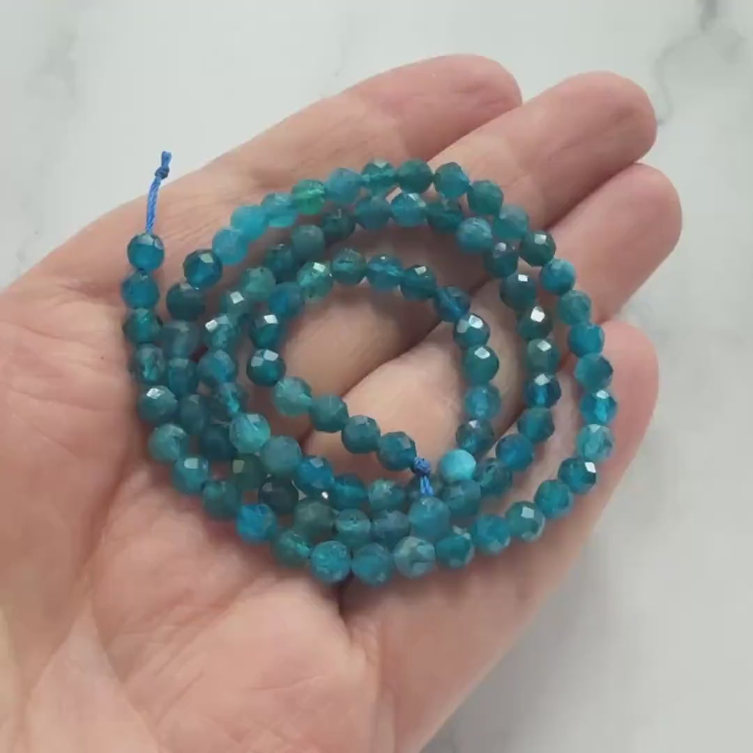 4mm Neon Apatite Faceted Beads 15" Genuine Gemstone Beads for Jewelry Making Beading Craft Gift Beads Blue Crystal